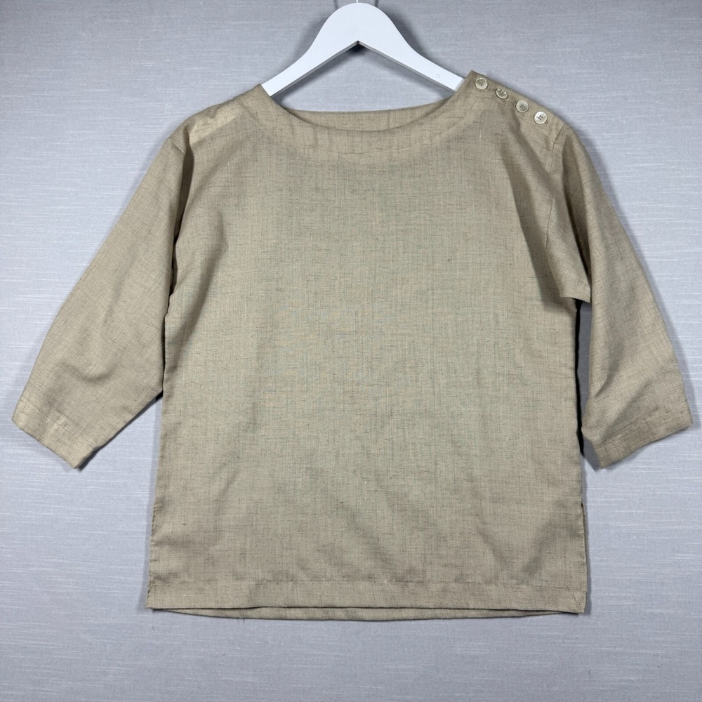 Vintage Smith & Jones Top Womens 10 Beige Canvas Union Made Peasant Cottage Chic